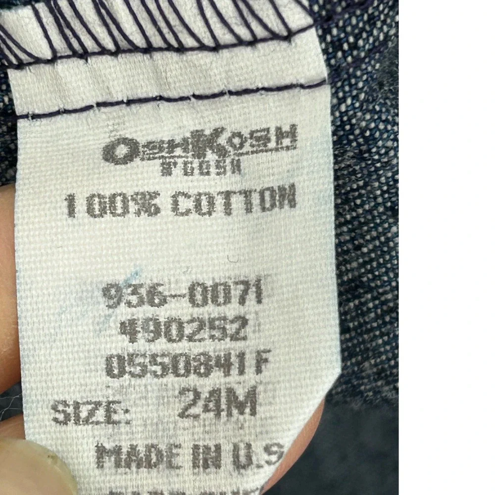 OshKosh Bgosh Vintage Girls 24M Denim Pinafore Dress Plaid Trim Made in USA Blue